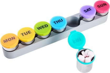 Weekly Stainless Steel Pill Organizer 7 Day, Magnetic Refrigerator Mountable Pill Box Case with Silicone-Sealed Lid for Travel
