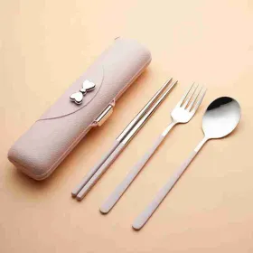 Travel Cutlery Set, 18/8 Stainless Steel Cutlery, Reusable Utensils Set With Case, Portable Silverware Lunch Box For Camping And Office (Option: Pink)